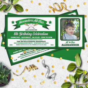 Invitación Entrada de cumpleaños para juego de béisbol con fo