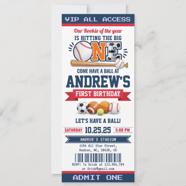 Invitación Entrada de cumpleaños personalizada de All Star Sp (Anverso)