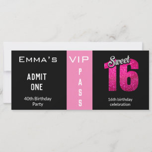 Invitación Entrada de entrada 16ª fiesta de cumpleaños rosa y