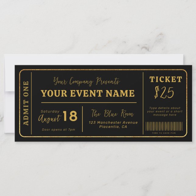 Invitación Entrada de Evento Personalizada, Entrada Falsa de  (Anverso)