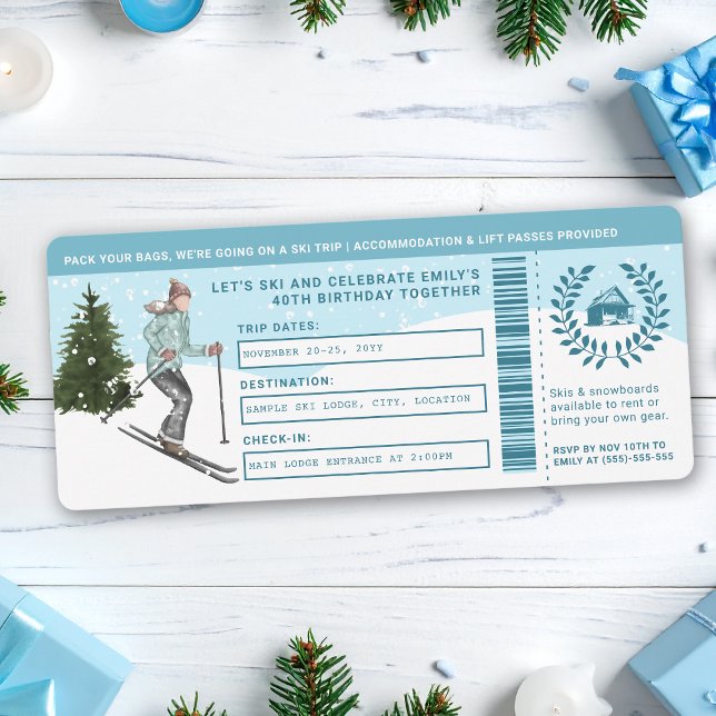 Invitación Entrada de Faux Viaje de Esquí para Cumpleaños de  (Subido por el creador)