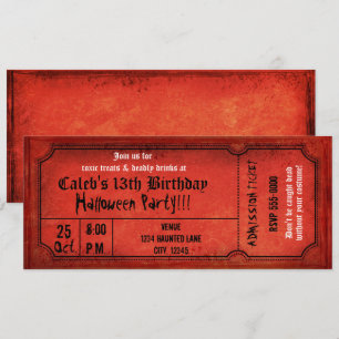 Invitación Entrada de fiesta de cumpleaños de Halloween roja 
