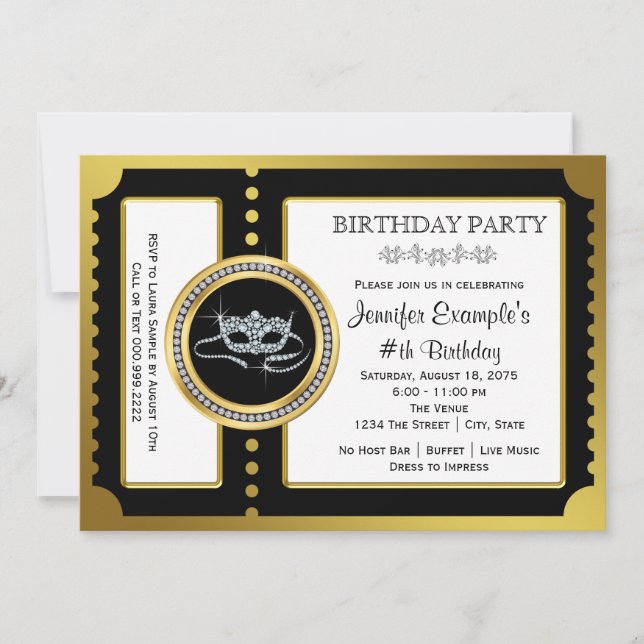 Invitación Entrada de fiesta de máscara (Anverso)