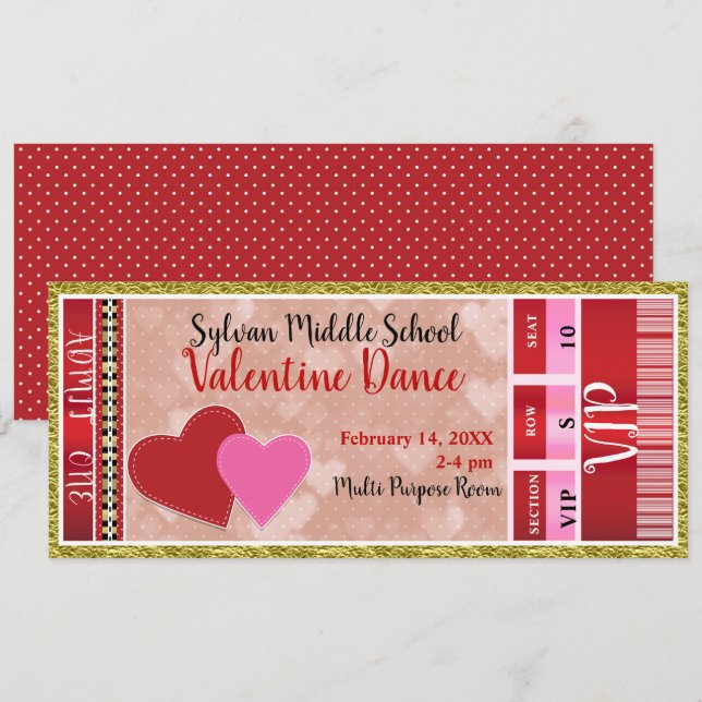 Invitación Entrada de fiesta de San Valentín de VIP de baile (Anverso / Reverso)