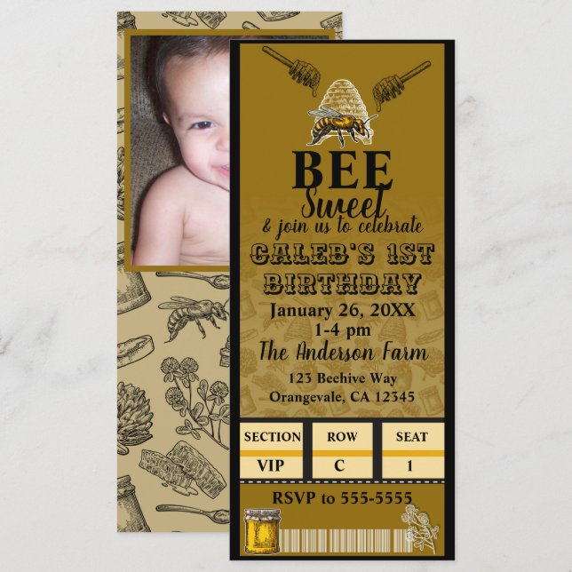 Invitación Entrada de foto de fiesta de cumpleaños de colmena (Anverso / Reverso)