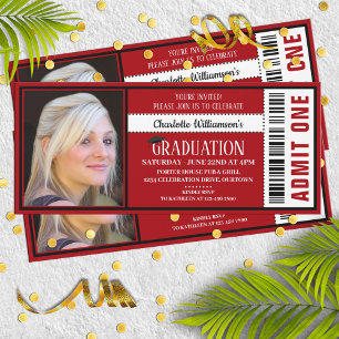 Invitación Entrada de Foto Roja y Blanca Fiesta de Graduación