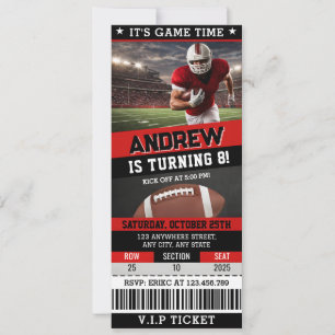 Invitación Entrada de Fútbol Americano Cumpleaños Fiesta Niño