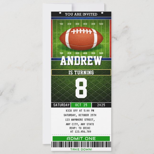 Invitación Entrada de Fútbol Americano Digital Personalizada  (Anverso)