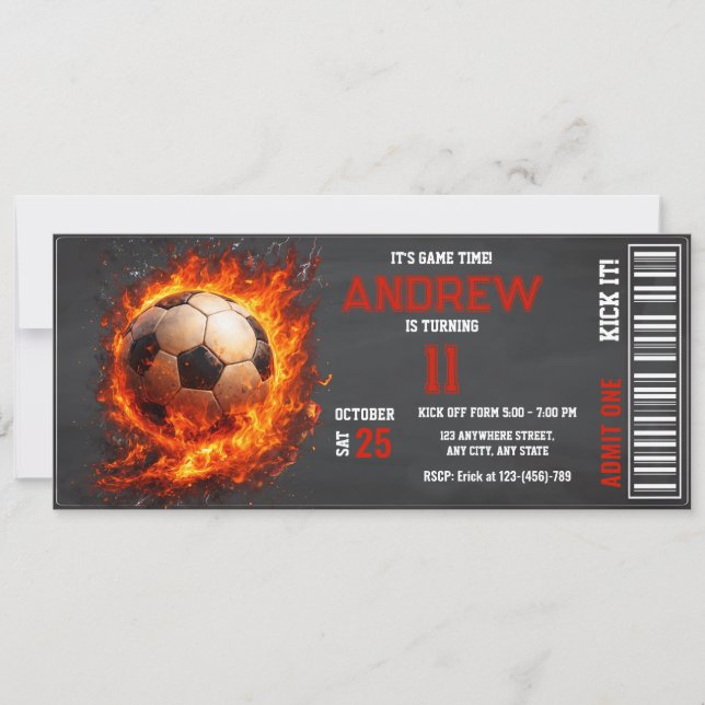 Invitación Entrada de fútbol personalizada Cumpleaños chicos  (Anverso)
