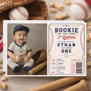 Invitación Entrada de Novato del Año de Béisbol Cumpleaños 1