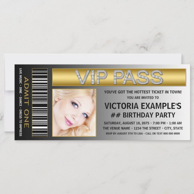 Invitación Entrada de pasaje VIP Fiesta de cumpleaños (Anverso)