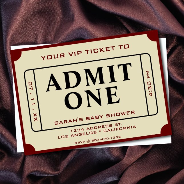 Invitación Entrada de película retro Admitir un Baby Shower (Retro Movie Ticket Admit One Baby Shower Invitation)
