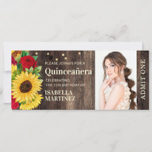Invitación Entrada de Quinceañera con Rosas Rojas y Girasoles