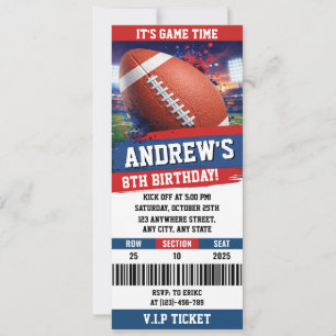 Invitación Entrada de Rugby Americano Cumpleaños Fiesta Niños