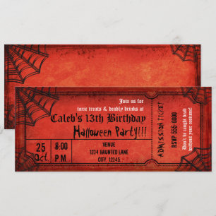 Invitación Entrada de telarañas de fiesta de Halloween roja v