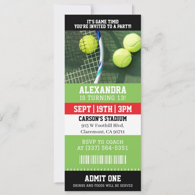 Invitación Entrada de Tenis Cumpleaños (Anverso)