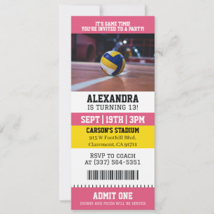 Invitación Entrada de voleibol rosa Fiesta de cumpleaños