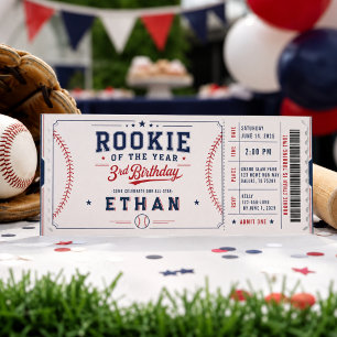 Invitación Entrada del tercer cumpleaños de béisbol Novato de
