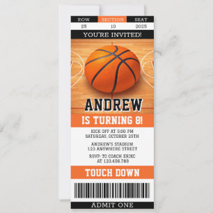 Invitación Entrada deportiva de cumpleaños de baloncesto pers