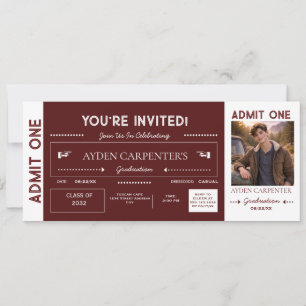 Invitación Entrada Falsa de Graduación Maroon & White  