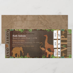 Invitación Entrada para Baby Shower de Animales Marrones de l