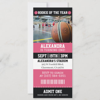 Invitación Entrada para Baloncesto Rosa Fiesta de Cumpleaños