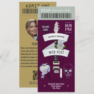 Invitación Entrada para Boda de Rock ’n’ Roll de Romance Oscu
