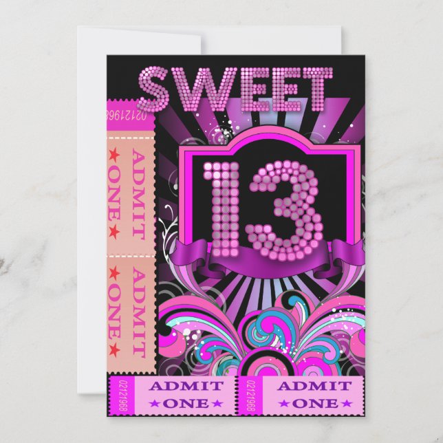 Invitación Entrada para Boleto de Cumpleaños Dulce 13 Cumplea (Anverso)