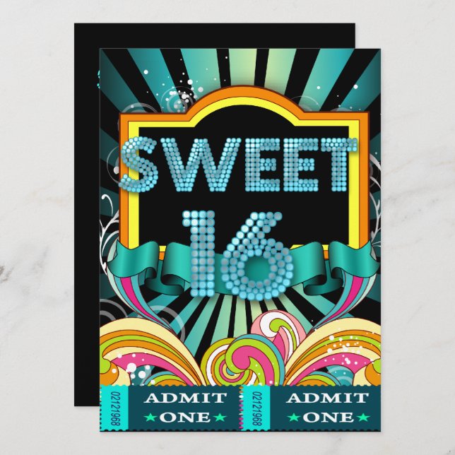 Invitación Entrada para Boleto de Fiesta de Dulces Dieciséis  (Anverso / Reverso)