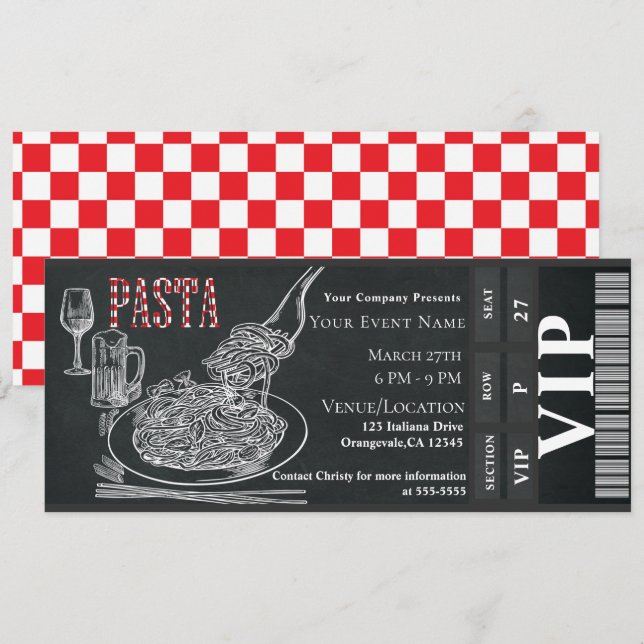 Invitación Entrada para Cena de Vino con Pasta Cena VIP de Fi (Anverso / Reverso)
