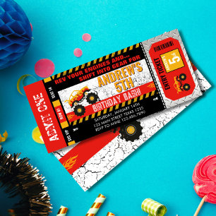 Invitación Entrada para Cumpleaños de Camión Monstruo