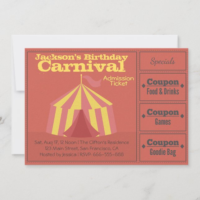 Invitación Entrada para Cumpleaños de Niños: Fiesta de Carnav (Anverso)
