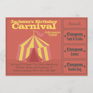 Invitación Entrada para Cumpleaños de Niños: Fiesta de Carnav