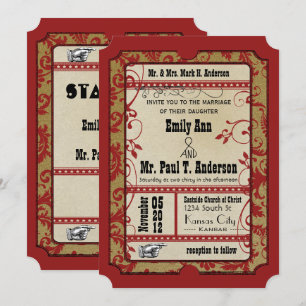 Invitación Entrada para dos bodas de Hollywood antiguo rojo