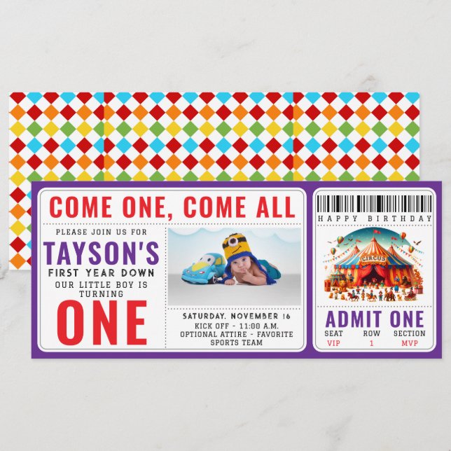 Invitación Entrada para el cumpleaños número 1 del circo mode (Anverso / Reverso)
