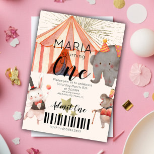 Invitación Entrada para el primer cumpleaños del circo