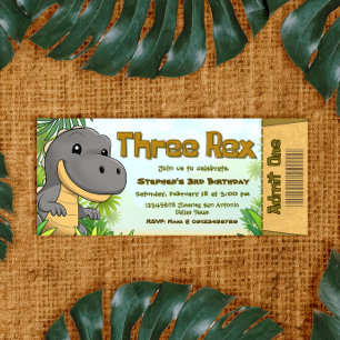 Invitación Entrada para el tercer cumpleaños de Three Rex Boy