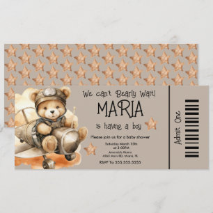 Invitación Entrada para Fiesta de Baby Shower de Osito Volado
