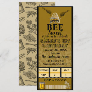 Invitación Entrada para fiesta de cumpleaños con colmena de a