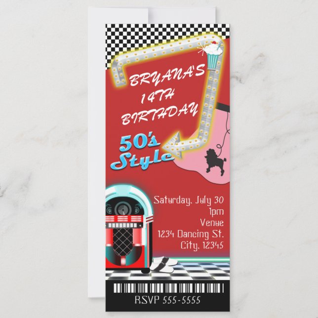 Invitación Entrada para fiesta de cumpleaños con tema de esti (Anverso)
