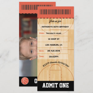 Invitación Entrada para fiesta de cumpleaños de baloncesto añ