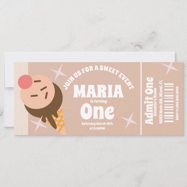 Invitación Entrada para fiesta de cumpleaños de Groovy Ice Cr (Anverso)