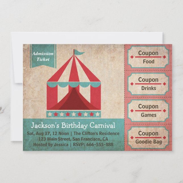 Invitación Entrada para Fiesta de Cumpleaños de Niños - Carna (Anverso)