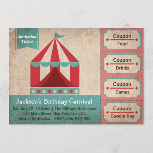 Invitación Entrada para Fiesta de Cumpleaños de Niños - Carna
