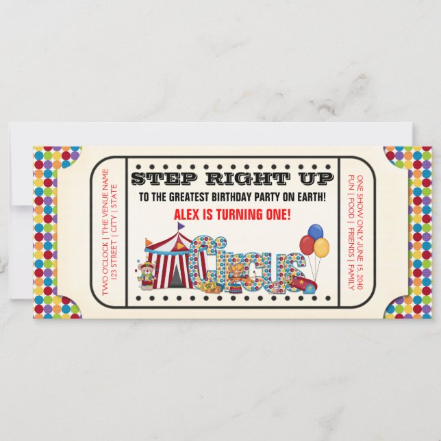 Invitación Entrada para Fiesta de Cumpleaños del Circo de Niñ (Anverso)