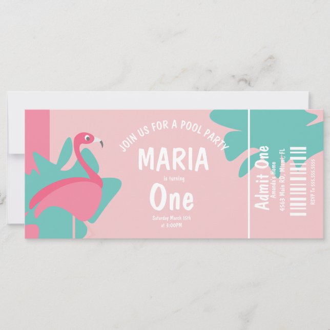 Invitación Entrada para Fiesta de Cumpleaños en Piscina de Fl (Anverso)