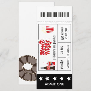 Invitación Entrada para fiesta de cumpleaños noche de cine re