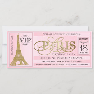 Invitación Entrada para fiesta de cumpleaños PInk Paris