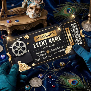 Invitación Entrada para Fiesta de Noche de Cine Editable 2026