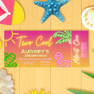 Invitación Entrada para Fiesta en Piscina Tropical Rosa Neon 